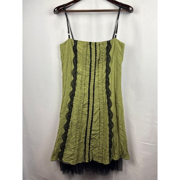 Women’s Des Filles à la Vanille Medium Green Mini Sleeveless Crinkle Dress with - Picture 1 of 5